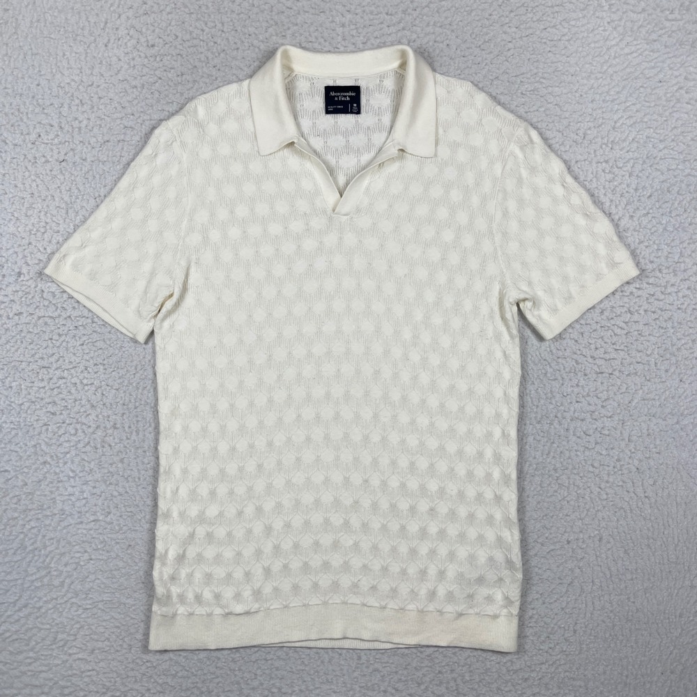 Abercrombie & Fitch Sweater Polo Mens M Tall Cream Diamond Knit Johnny Collar